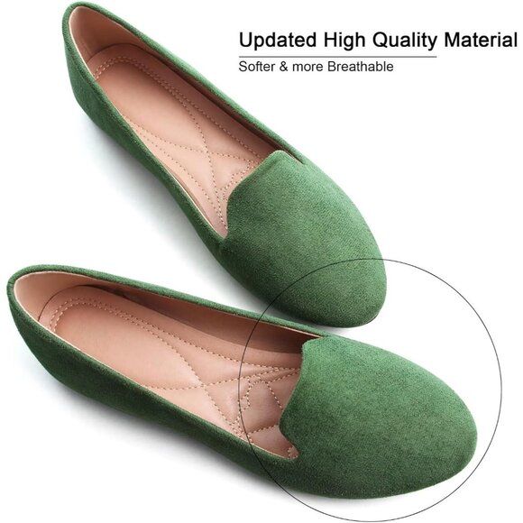 Women's Comfortable Round Toe Green Flats Fashion Ballet Dressy Loafers Shoes - Picture 2 of 6